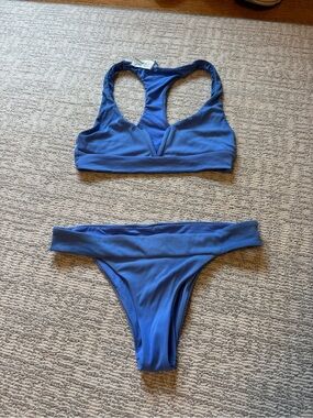 Summerful Ribbed Blue V-Neck Racerback Bikini Set Size Medium
